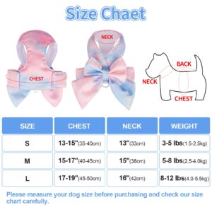 Pink Cute Bow Tie Dog Harness Leash and Bowknot Collar Set, No Pull Gradient Rainbow Dog Harness and Glitter Diamond Collar Chain, Breathable Mesh Pet Vest Harnesses for Dogs Cats