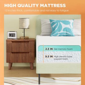 PayLessHere King Mattress 12 Inch Gel Memory Foam Mattress with Breathable & Washable Soft Fabric Zippered Cover,Supportive & Pressure Relief Bed Mattress,CertiPUR-US Certified,White，Fiberglass Free