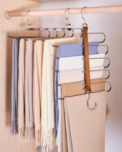 smartor pants hangers space saving - 3 pack wood jean hangers for closet organizer - jean hangers trouser holder closet space saving hangers - pants organizer hanger space saver closet organization