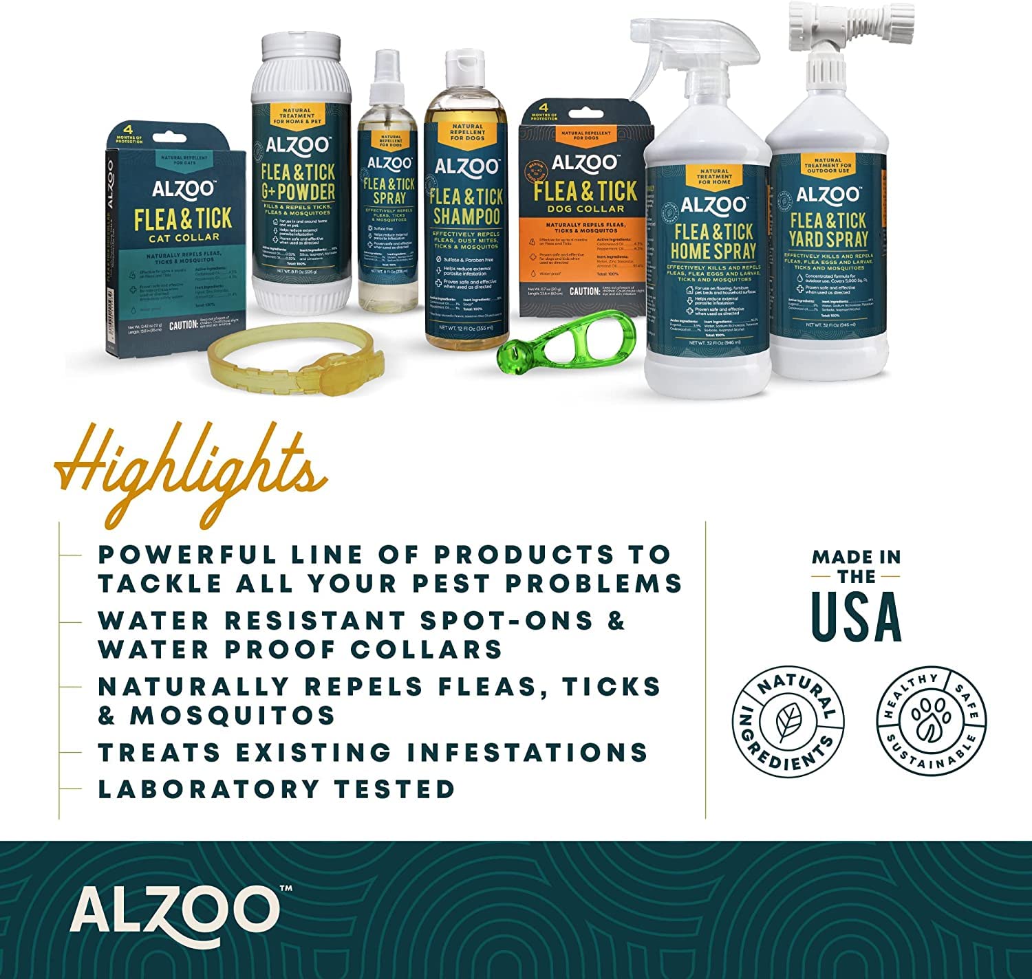 ALZOO Flea & Tick Cat Collar and Flea & Tick G+ Powder, 100% Plant-Based Active Ingredients