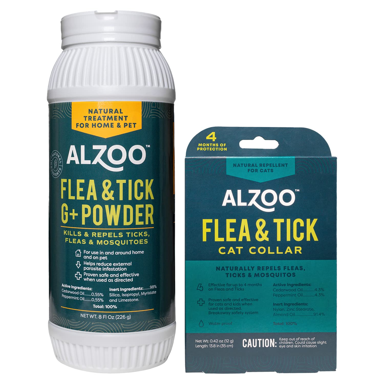 ALZOO Flea & Tick Cat Collar and Flea & Tick G+ Powder, 100% Plant-Based Active Ingredients