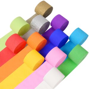 12 rolls crepe paper streamers, 12 colors rainbow party streamers for birthday party, rainbow themed party, baby shower, wedding, fiesta party, graduation party, christmas decorations