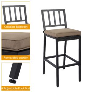 Sumshadow Outdoor Patio Bar Set, Bar Height Patio Dining Set, Weather-Resistant Bistro Counter Pub Set with Cushions & Slatted Tabletop for Backyard, Garden, Yard (63" Table, 6 "I Style Stool, Black)