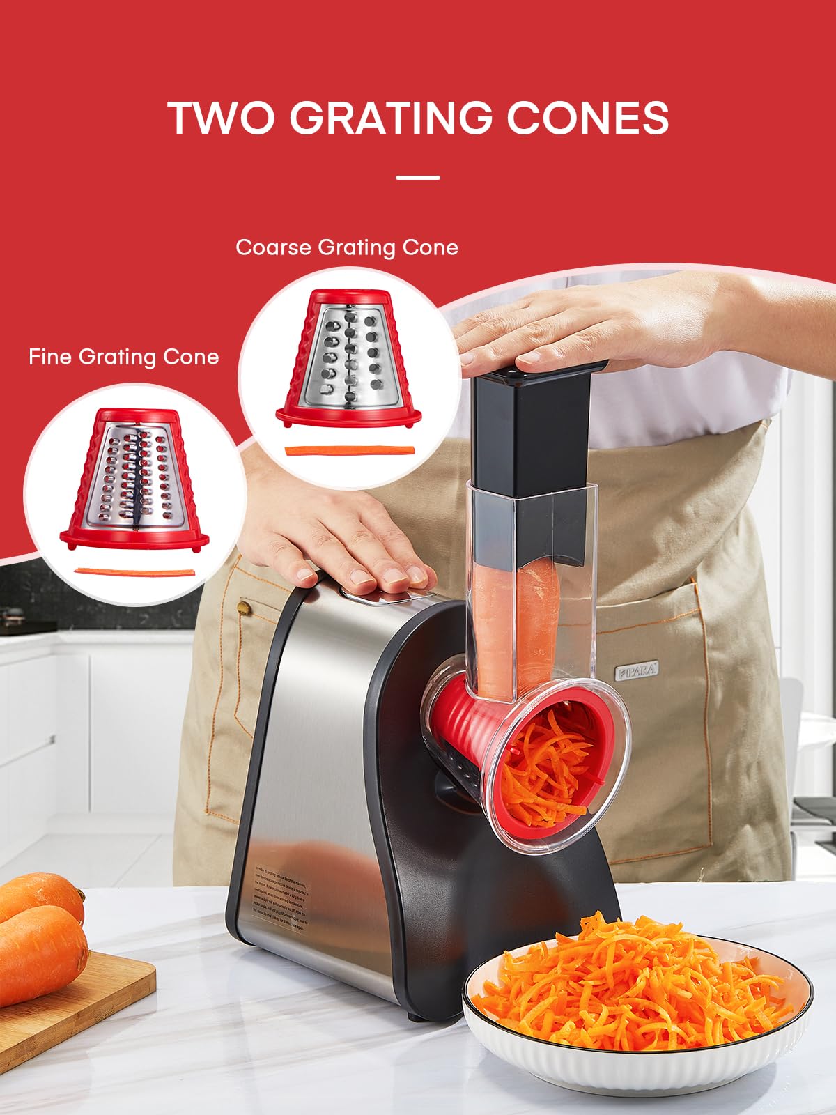 Electric Cheese Grater 150W Cheese Shredder for Home Kitchen Use, One-Touch Control Electric Slicer Shredder Ideal for Cheese, Cucumber, Carrot