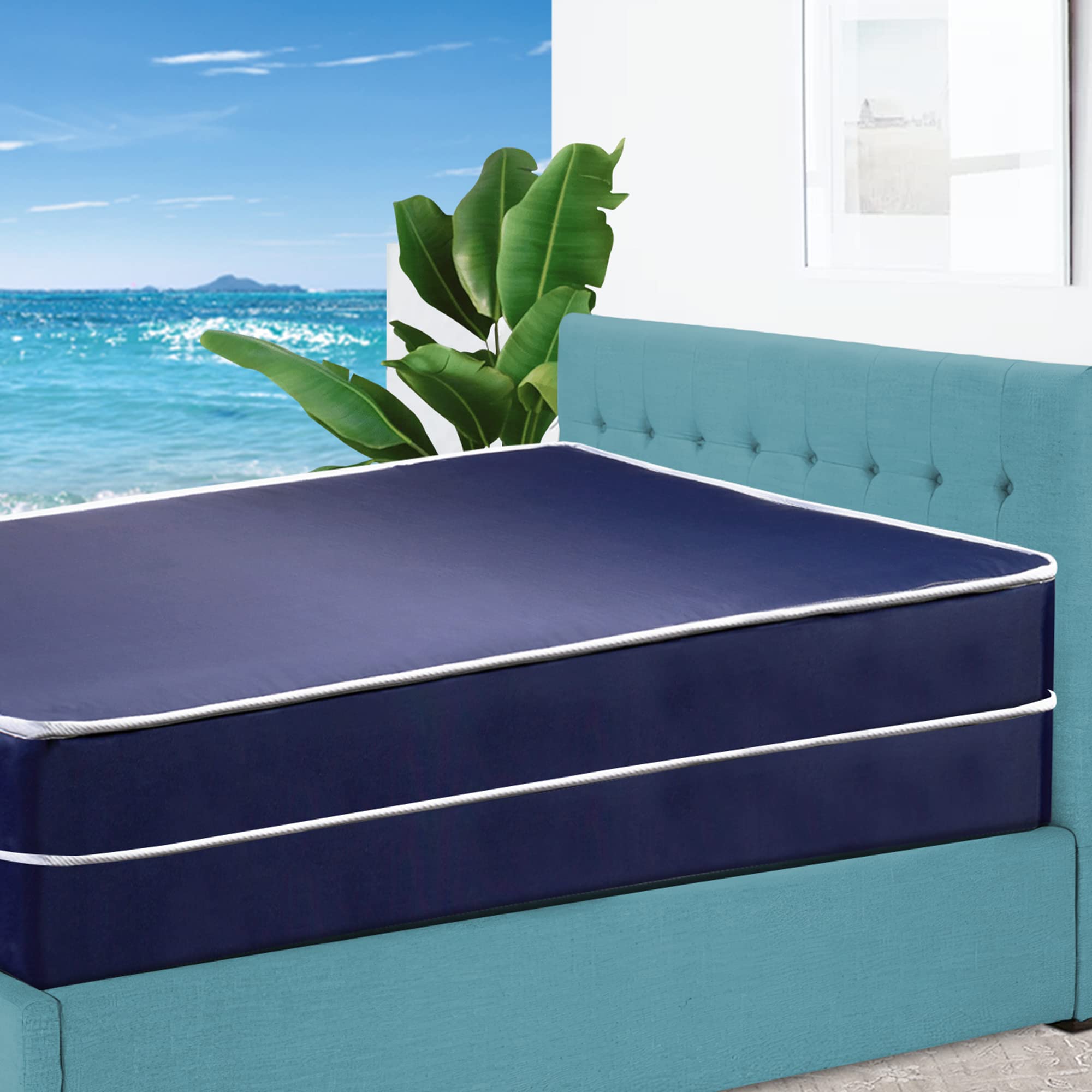 Greaton 8" Firm Double Sided Mattress with 8" Box Spring, Elegant Comfortable Waterproof Bed Mattresses for Sound Sleep, Equal Level Pressure All Around for Complete Body Support, Full XL, Dark Blue