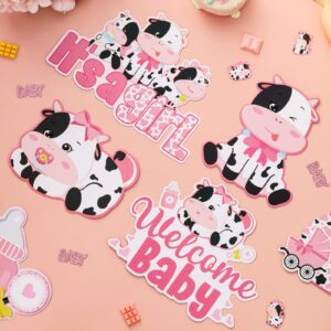 Cheereveal 24 Pieces Cow Centerpieces for Tables Baby Shower, Cow Theme Table Toppers, Cow Baby Shower Centerpieces Decorations Girl for Farm Animal Birthday Party Supplies