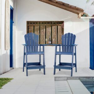 Anbuy Balcony Chair Tall Adirondack Chair Set of 2 Outdoor Adirondack Barstools with Connecting Tray - Patio Stools Weather Resistant for Deck Balcony Pool Backyard, Navy Blue