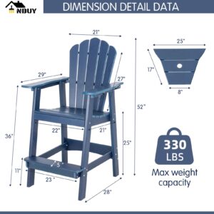 Anbuy Balcony Chair Tall Adirondack Chair Set of 2 Outdoor Adirondack Barstools with Connecting Tray - Patio Stools Weather Resistant for Deck Balcony Pool Backyard, Navy Blue