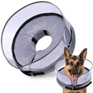 barkless dog cone collar, inflatable dog cone after surgery for large dogs, soft dog cone of alternative with enhanced anti-licking guard shield for pets, protective dog donut collar