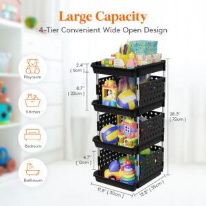 Lifewit Stackable Storage Bins, 4 Tier Stackable Baskets for Closet, Playroom, Kitchen, Food, and Pantry Organization, Large Capacity Stackable Storage Containers Shelves, 13.8 x 11.8 x 28.3 inch