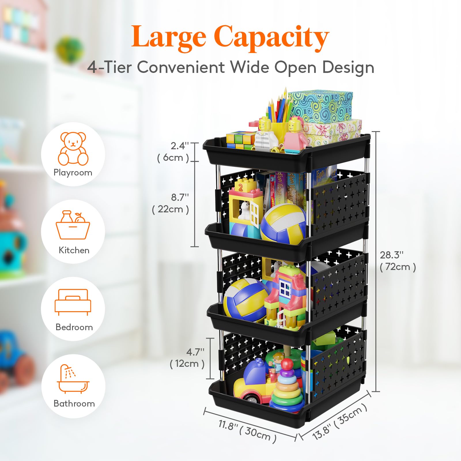 Lifewit Stackable Storage Bins, 4 Tier Stackable Baskets for Closet, Playroom, Kitchen, Food, and Pantry Organization, Large Capacity Stackable Storage Containers Shelves, 13.8 x 11.8 x 28.3 inch