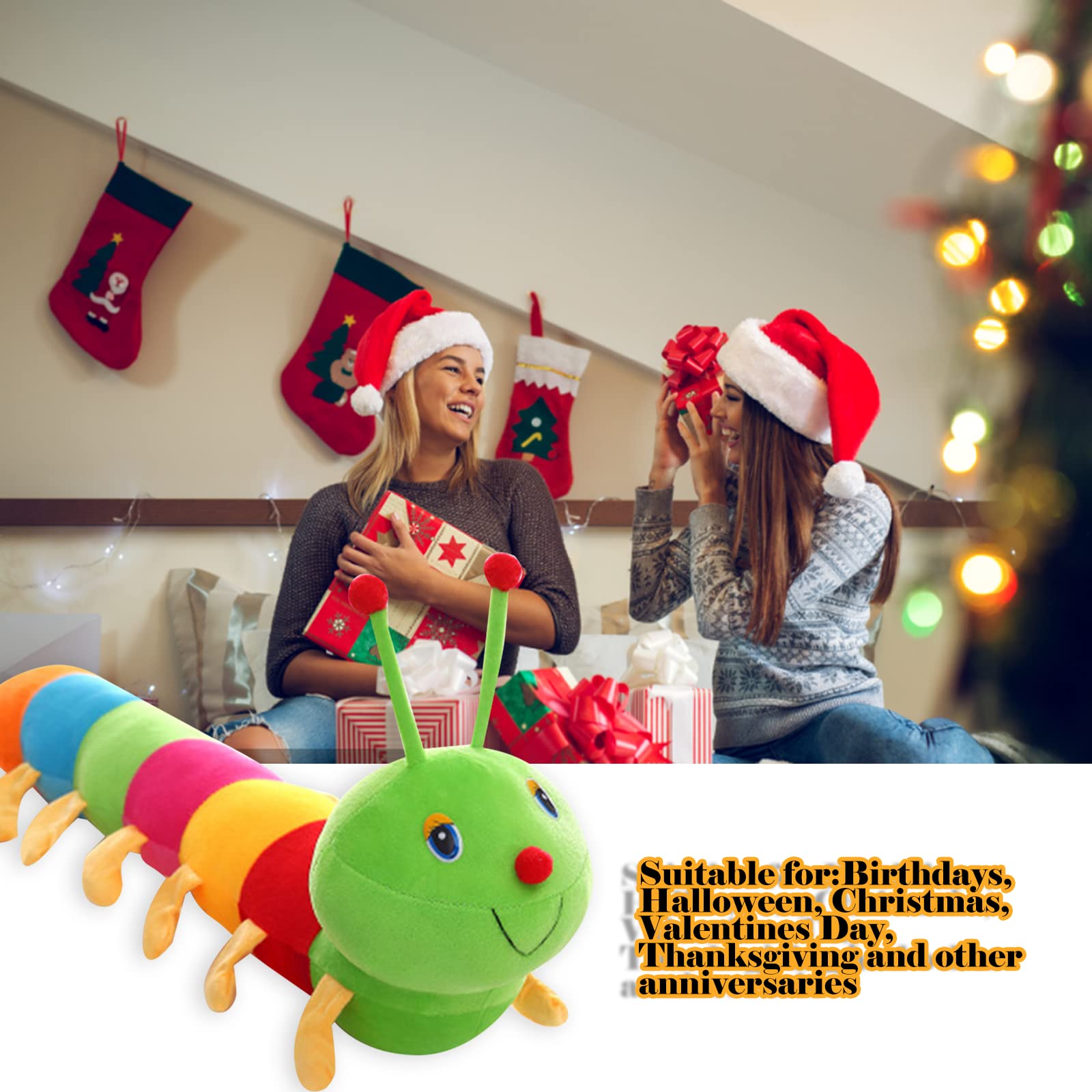 CHELEI2019 31.5" Caterpillar Stuffed Animal,Colorful Long Giant Caterpillar Pillow Plush Gift