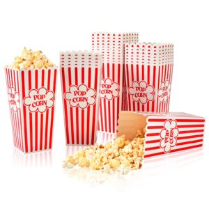 raymea popcorn containers disposable 46 oz red & white striped 28 pack cardboard popcorn boxes for movie night