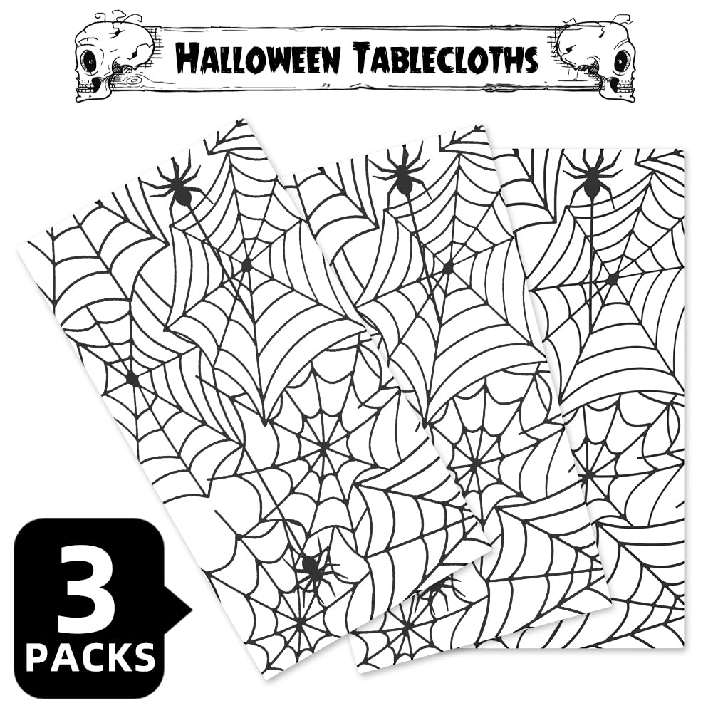 Labeol Halloween Tablecloth,3 PCS Spider Web Tablecloths for Halloween Party Decorations, 54"x108" Disposable Plastic Rectangle Table Cloth,Halloween Decorations for Halloween Party Home Haunted House