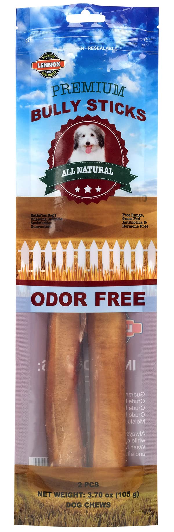 Lennox 12" Bully Sticks for Small & Medium Dogs | Long Lasting, Odorless, Premium All Natural Dog Treat | 100% Free Range, Grass Fed Beef | Rawhide Alternative | Promotes Dental Health - 2 Pack