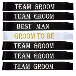 7 pcs bachelorette sashes set for groomsmen, black team groom sashes for bachelor bridal shower supplies wedding parties decorations favors gifts