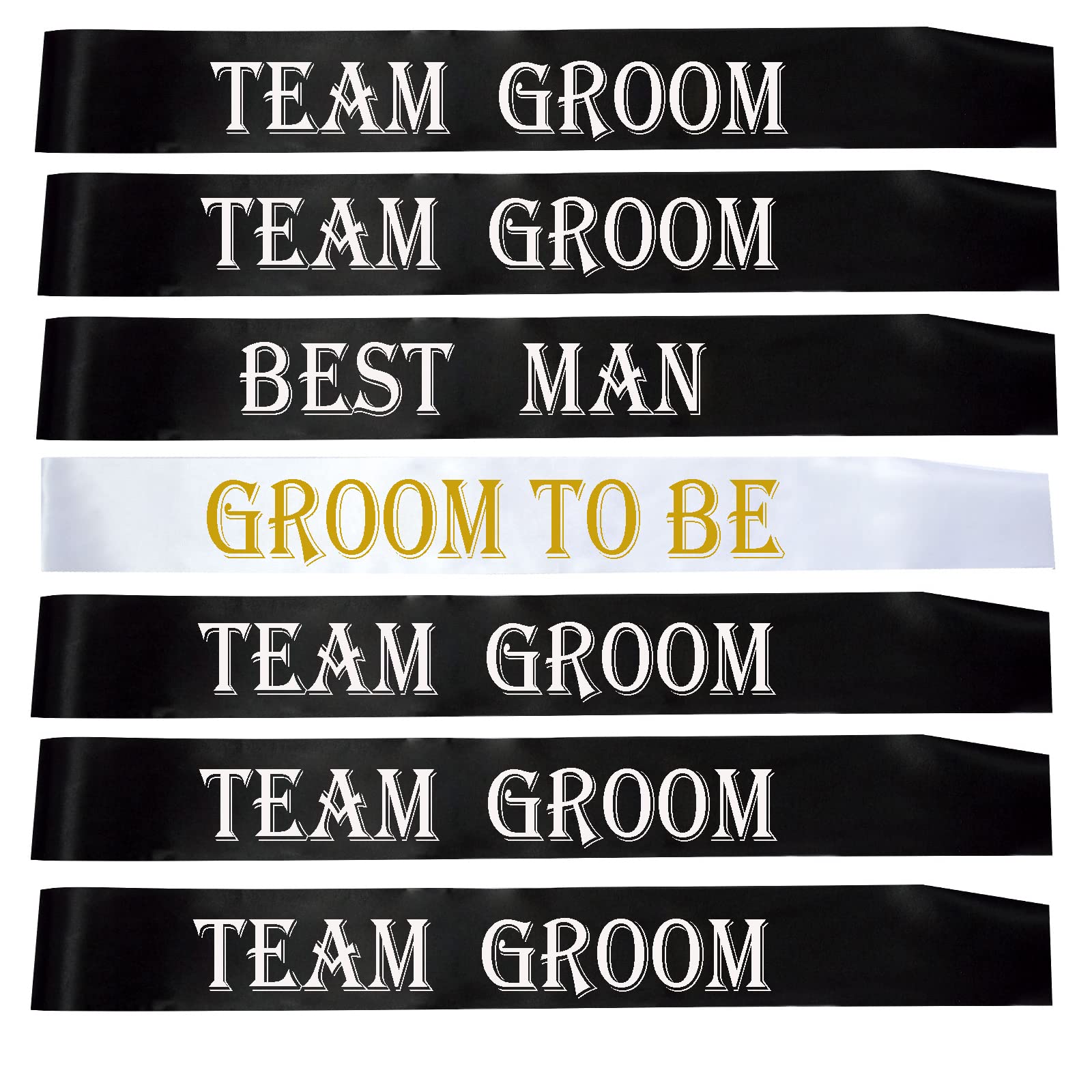 7 PCS Bachelorette Sashes Set for Groomsmen, Black Team Groom Sashes for Bachelor Bridal Shower Supplies Wedding Parties Decorations Favors Gifts