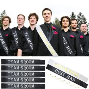 7 PCS Bachelorette Sashes Set for Groomsmen, Black Team Groom Sashes for Bachelor Bridal Shower Supplies Wedding Parties Decorations Favors Gifts