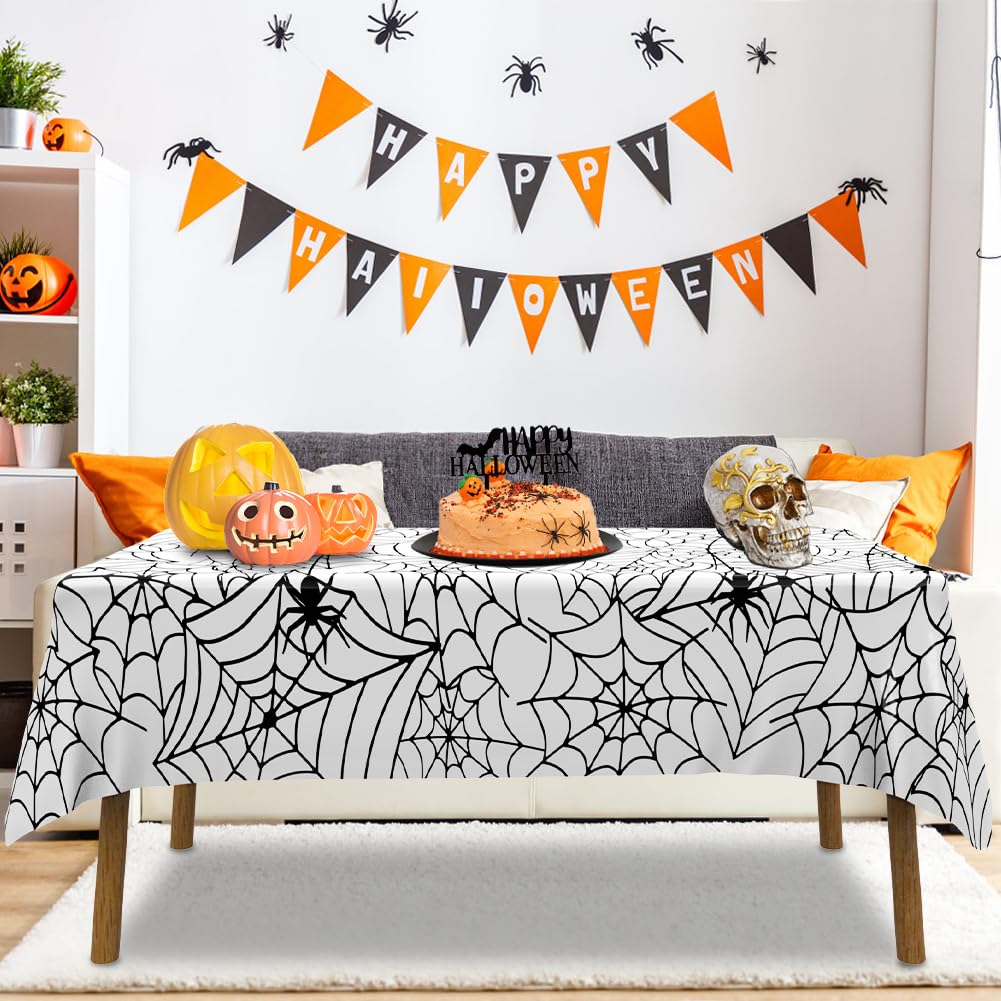 Labeol Halloween Tablecloth,3 PCS Spider Web Tablecloths for Halloween Party Decorations, 54"x108" Disposable Plastic Rectangle Table Cloth,Halloween Decorations for Halloween Party Home Haunted House