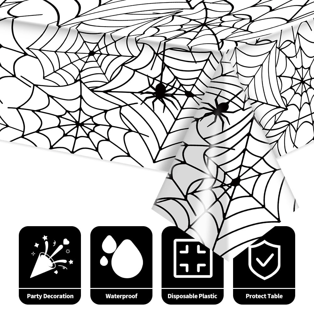 Labeol Halloween Tablecloth,3 PCS Spider Web Tablecloths for Halloween Party Decorations, 54"x108" Disposable Plastic Rectangle Table Cloth,Halloween Decorations for Halloween Party Home Haunted House