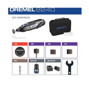 Dremel 8240 12V Lithium-Ion Battery Cordless Rotary Tool with Accessory Bundle (4 Items)