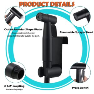 Handheld Bidet Sprayer Toilet Kit, Premium Stainless Steel Sprayer with 7/8” T valve, 1.5M Hose and Bracket Holder for Pet Wash, Feminine Wash, Baby Wash, Bathroom or Toilet (Black)