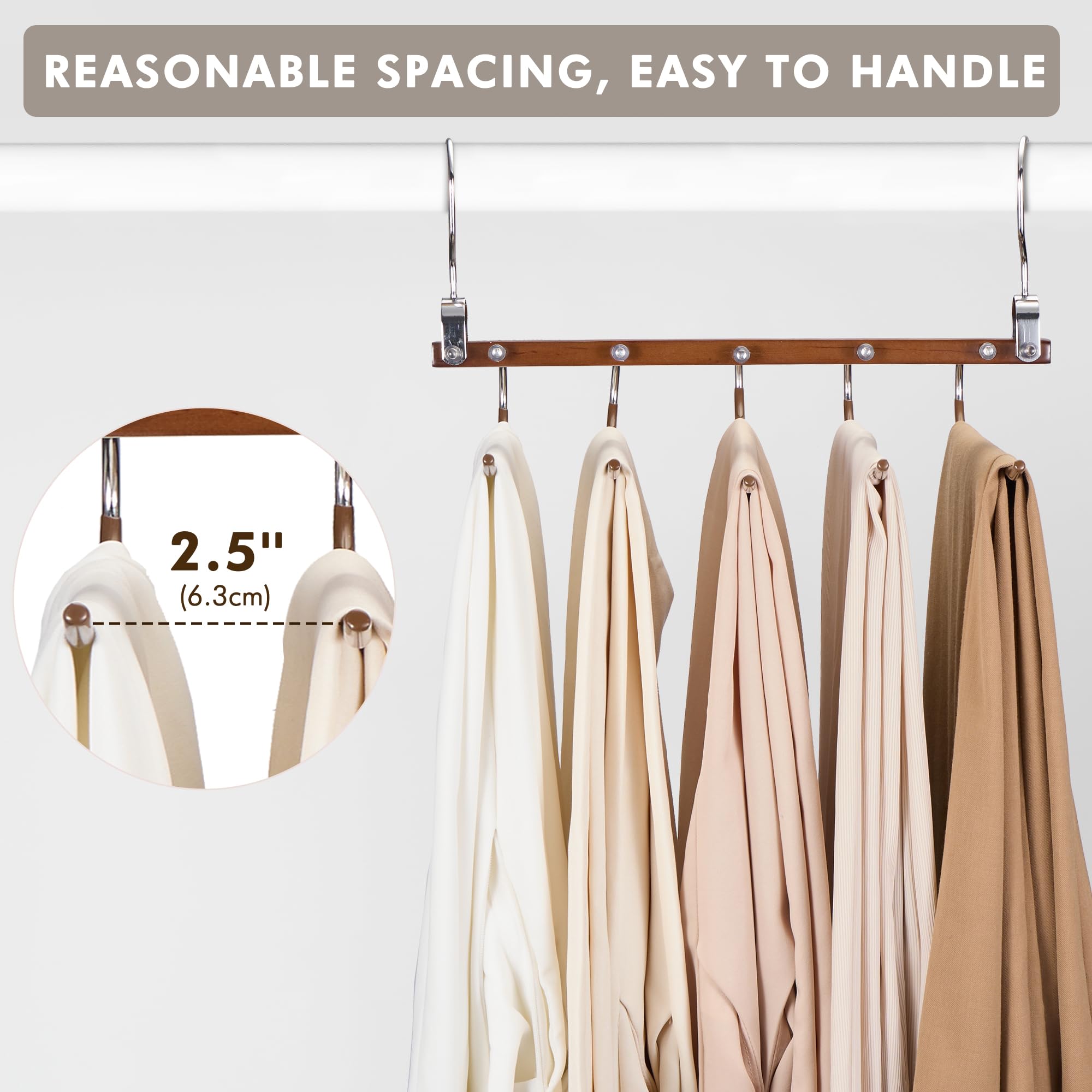 HOUSE DAY Pants Hangers Space Saving, Wood Jean Hangers for Closet, Non Slip Multi functional Pants Rack Hanger Multiuse Pant Organizer For Closet Space Saving Hangers for Pants, Scarfs (2PACK,Walnut)