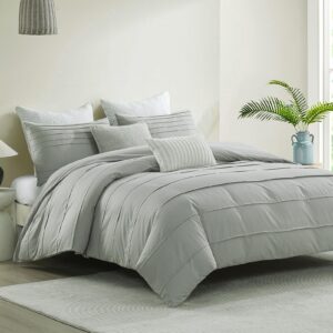 Bedduvit Duvet Cover King Size - Cotton Pleated King Duvet Cover Set, 3PCS Soft and Breathable Striped Textured Summer Bedding Set with Zipper Closure(King,104"x90")