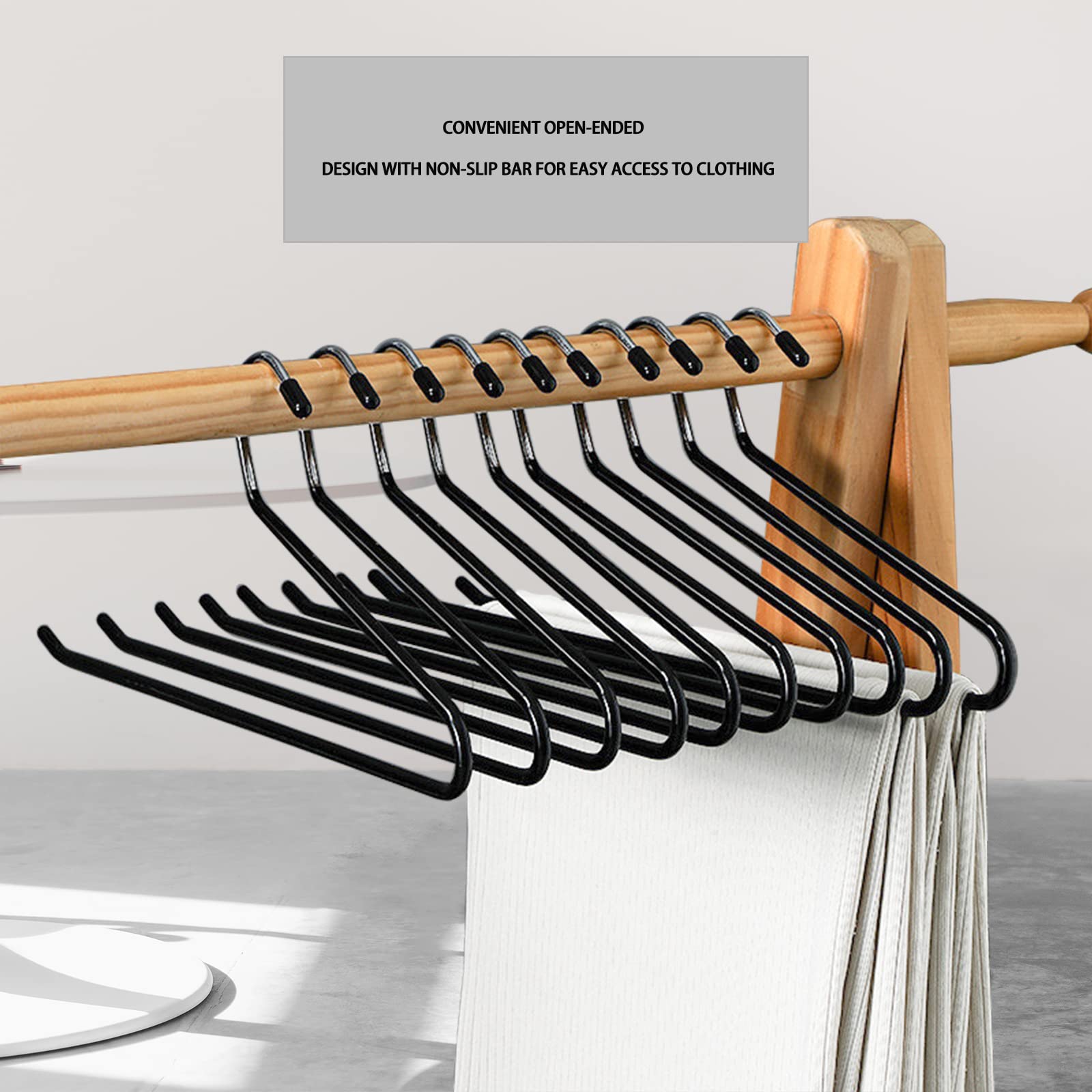 Slack/Trousers Pants Hangers - Open Ended Metal Hangers, Slim Durable (Black, 10)