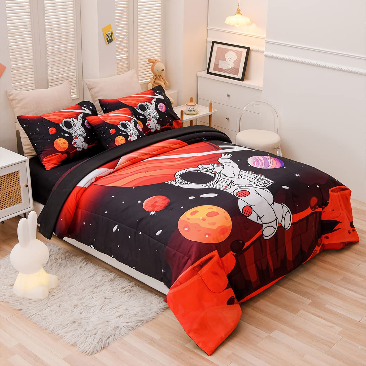 Tasselily Full Size Comforter Sets for Boys, Astronaut Outer Space Bedding Set Full Bed in a Bag, 6 Pcs Comforter Set with Sheets