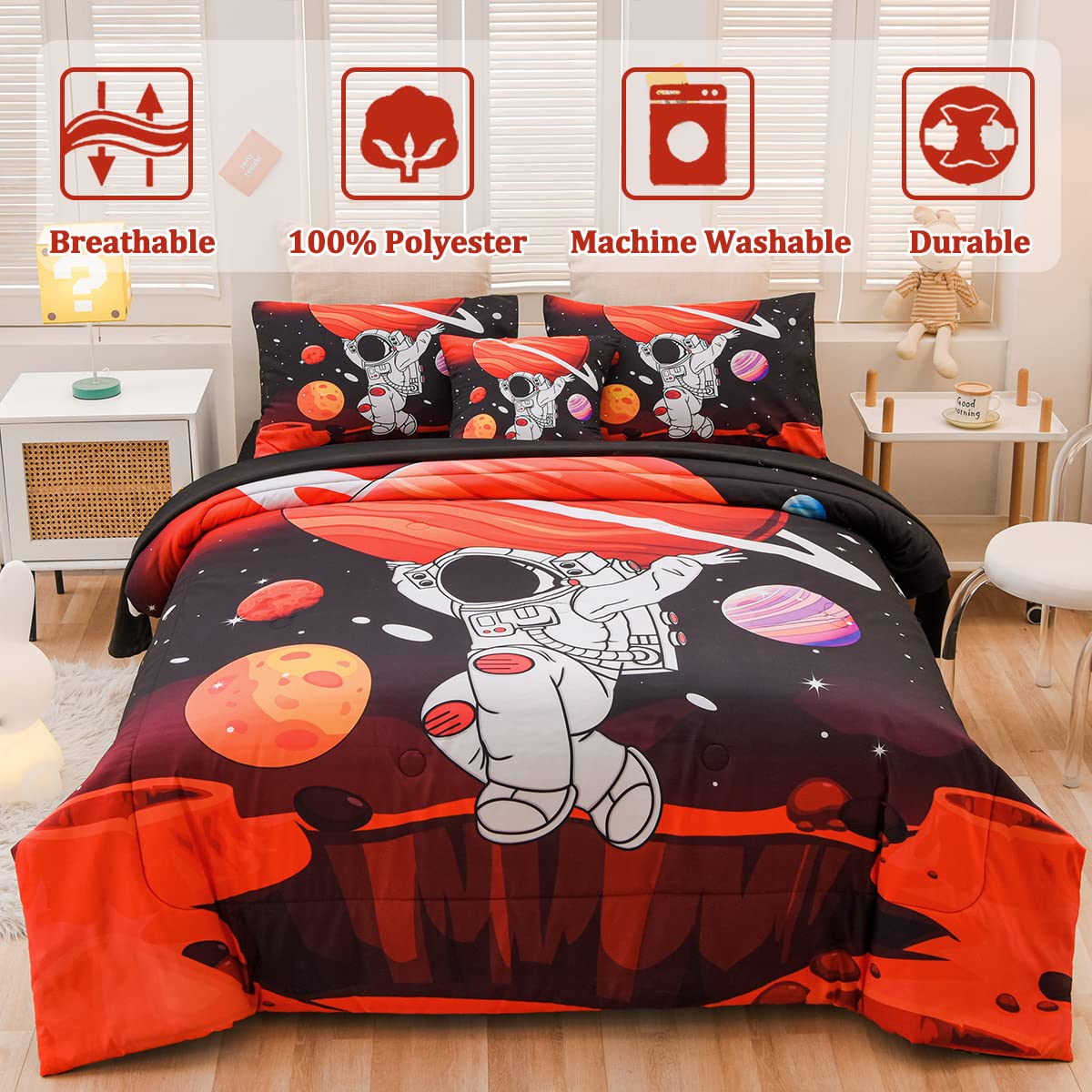 Tasselily Full Size Comforter Sets for Boys, Astronaut Outer Space Bedding Set Full Bed in a Bag, 6 Pcs Comforter Set with Sheets