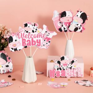 Cheereveal 24 Pieces Cow Centerpieces for Tables Baby Shower, Cow Theme Table Toppers, Cow Baby Shower Centerpieces Decorations Girl for Farm Animal Birthday Party Supplies