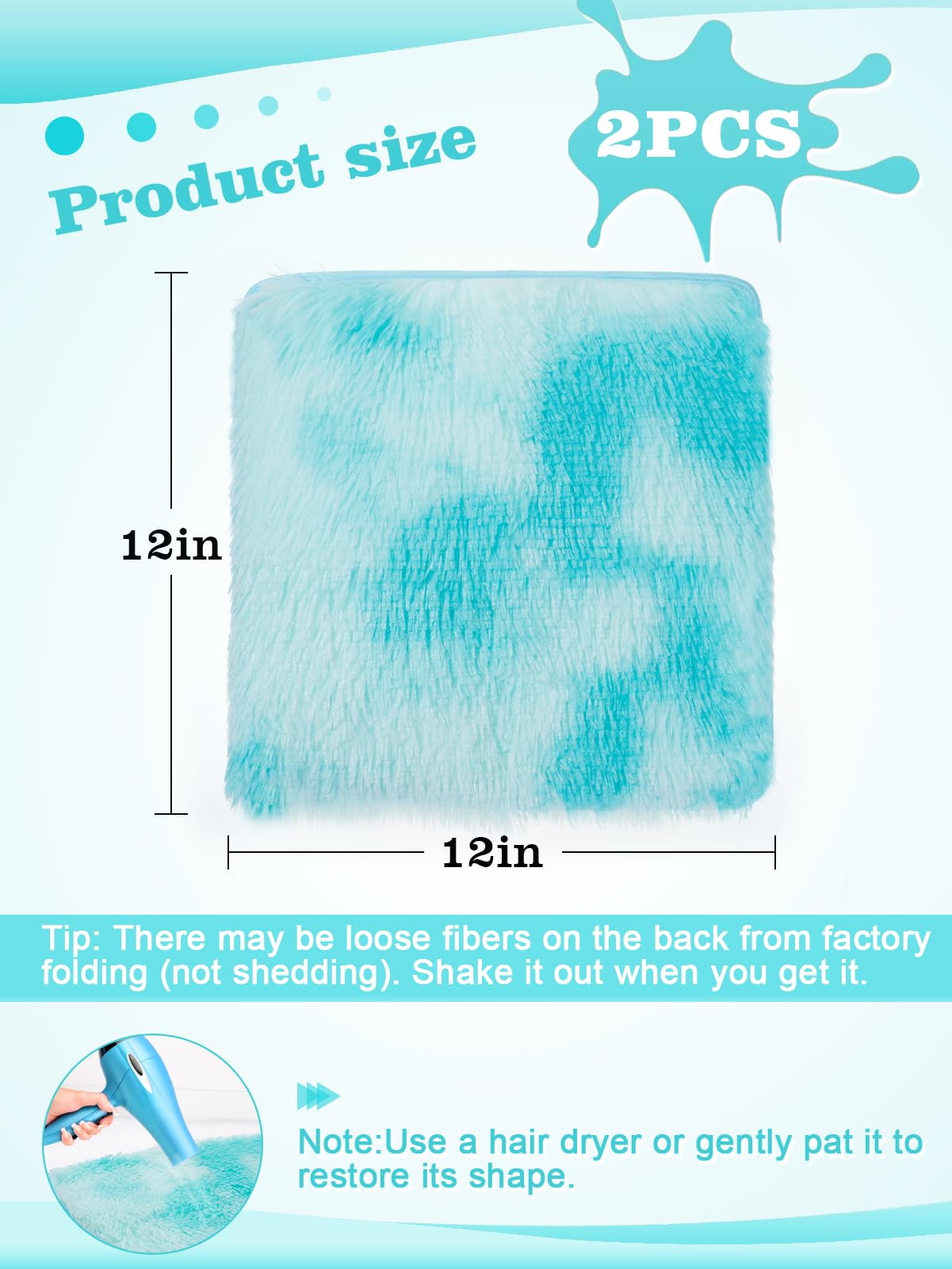 School Locker Rugs, Tie-dye 12 Inch Square Locker Decorations for Girls, Fluffy Faux Fur Area Carpet with Anti-Slip Layer for Middle School Locker Decor Aesthetic Nail Photography (Lake Blue, 2 Pcs)