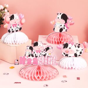 Cheereveal 8 Pieces Cow Honeycomb Centerpieces, Cow Table Topper Honeycomb 3D Table Paper Decoration, Cow Print Baby Shower Decorations Girl Birthday Party Supplies