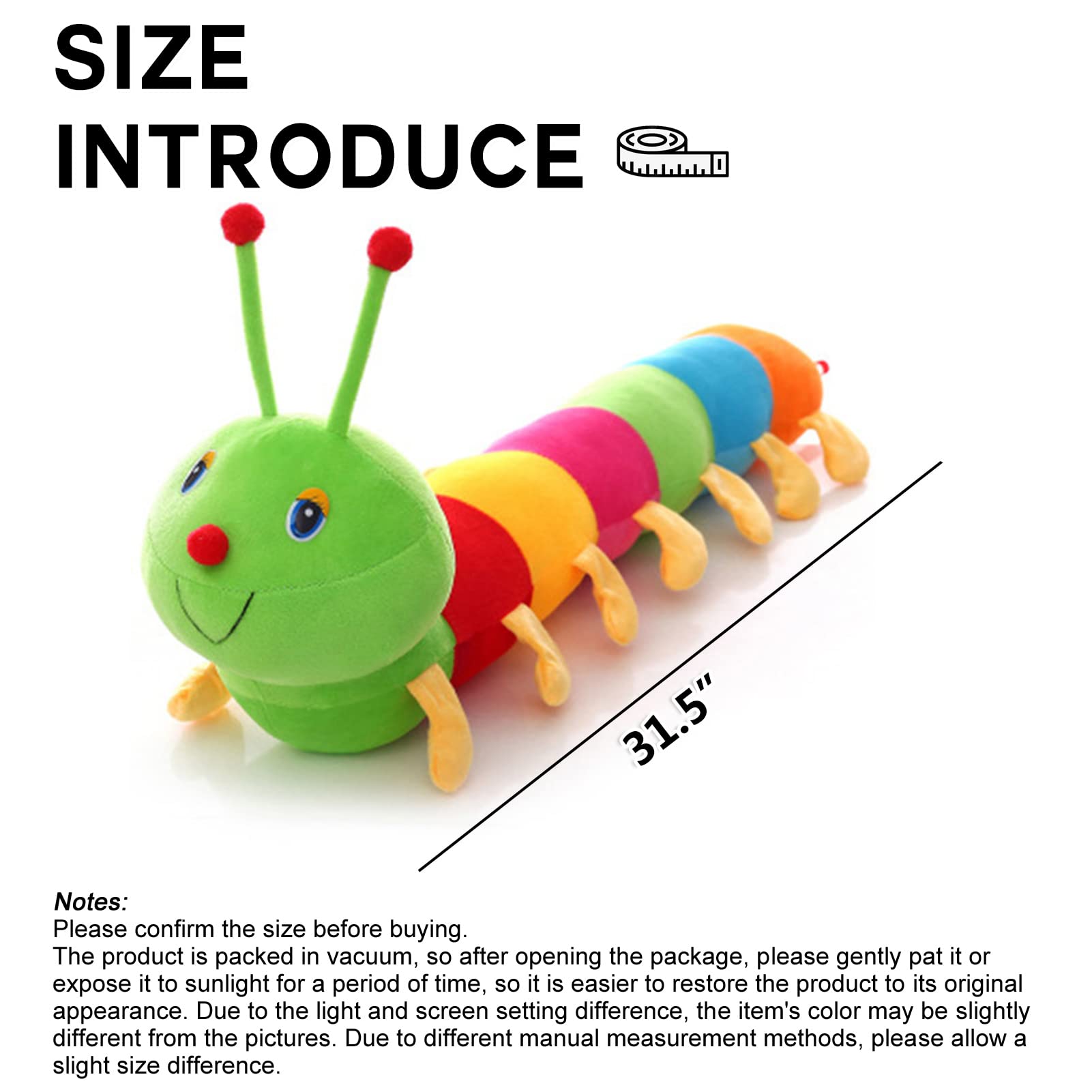 CHELEI2019 31.5" Caterpillar Stuffed Animal,Colorful Long Giant Caterpillar Pillow Plush Gift