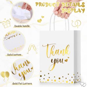 Tinlade 100 Pcs Thank You Gift Bags Bulk Paper Gold Thank You Wedding Bags with Handle for Business, Shopping, Wedding, Baby Shower, Party Favors (White)