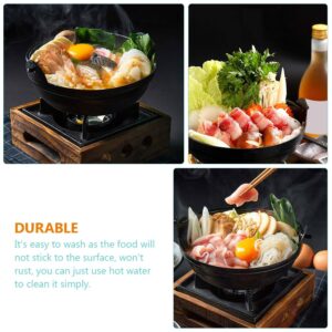 Happyyami Sukiyaki Nonstick Cookware Sukiyaki Pot Cheese Fondue Japanese Hot Pot Old Shabu Pot Outdoor Saucepan Cast Iron Sauce Pot Handle Wood + Iron Claypot Soup Hot Pot