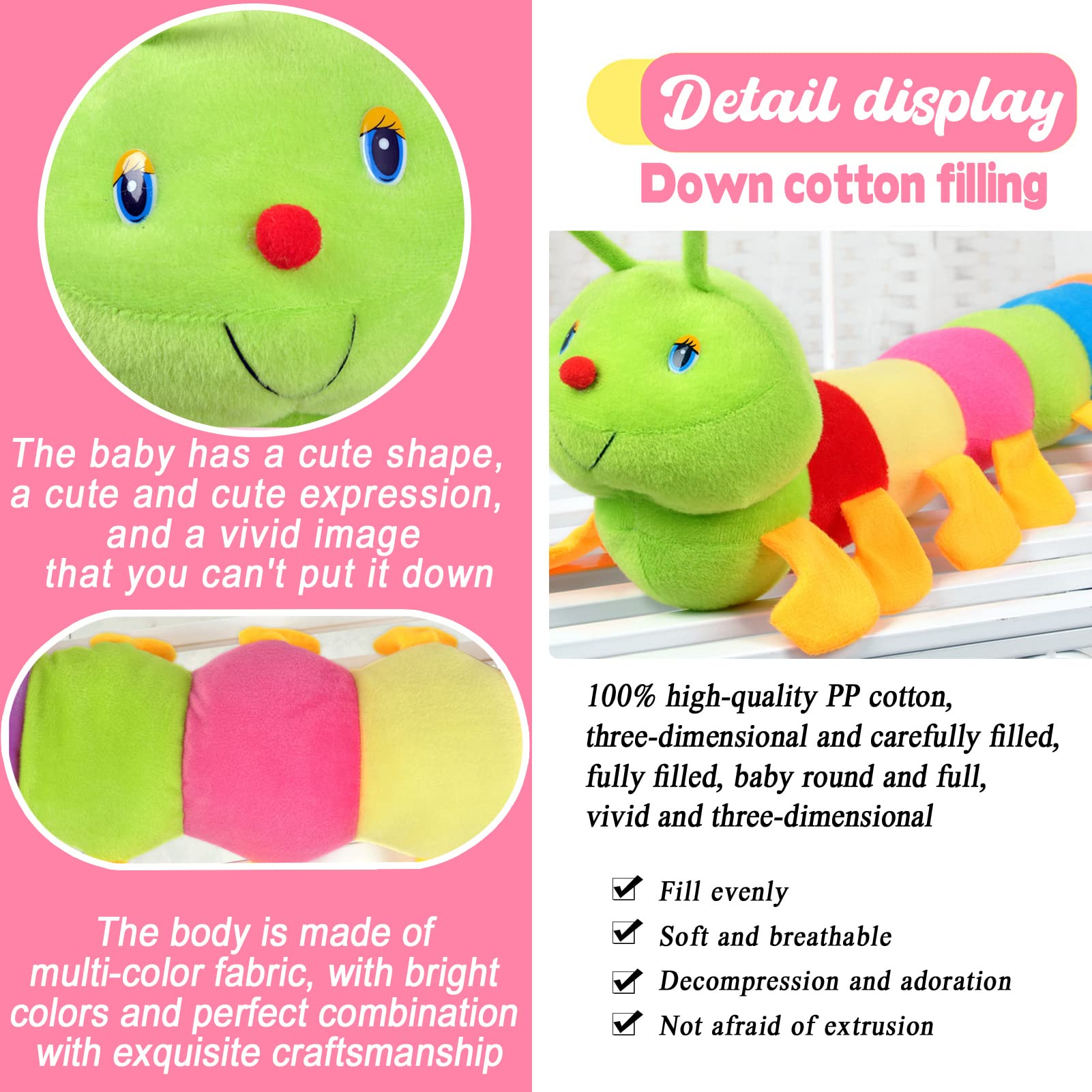 CHELEI2019 31.5" Caterpillar Stuffed Animal,Colorful Long Giant Caterpillar Pillow Plush Gift