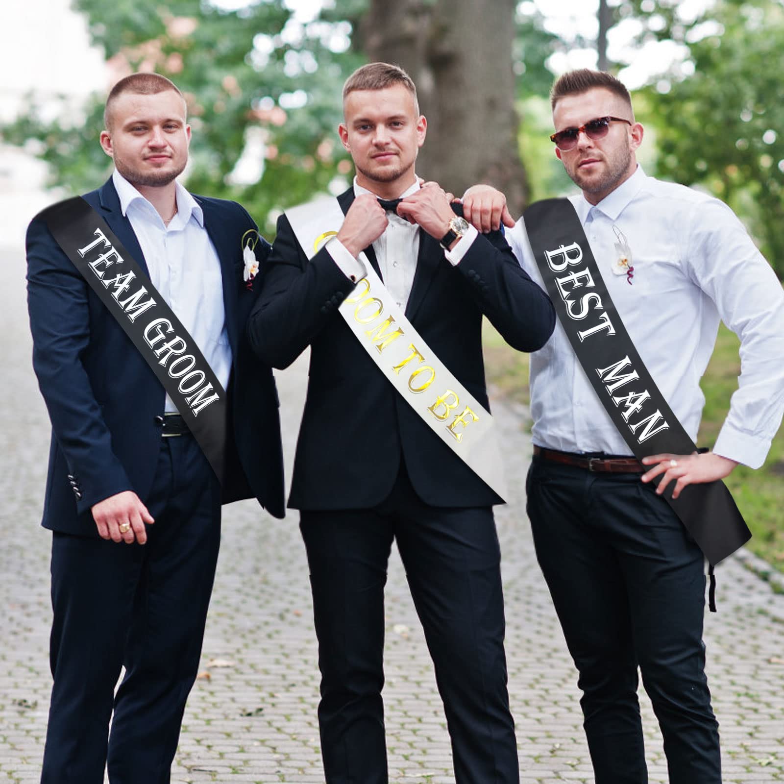 7 PCS Bachelorette Sashes Set for Groomsmen, Black Team Groom Sashes for Bachelor Bridal Shower Supplies Wedding Parties Decorations Favors Gifts