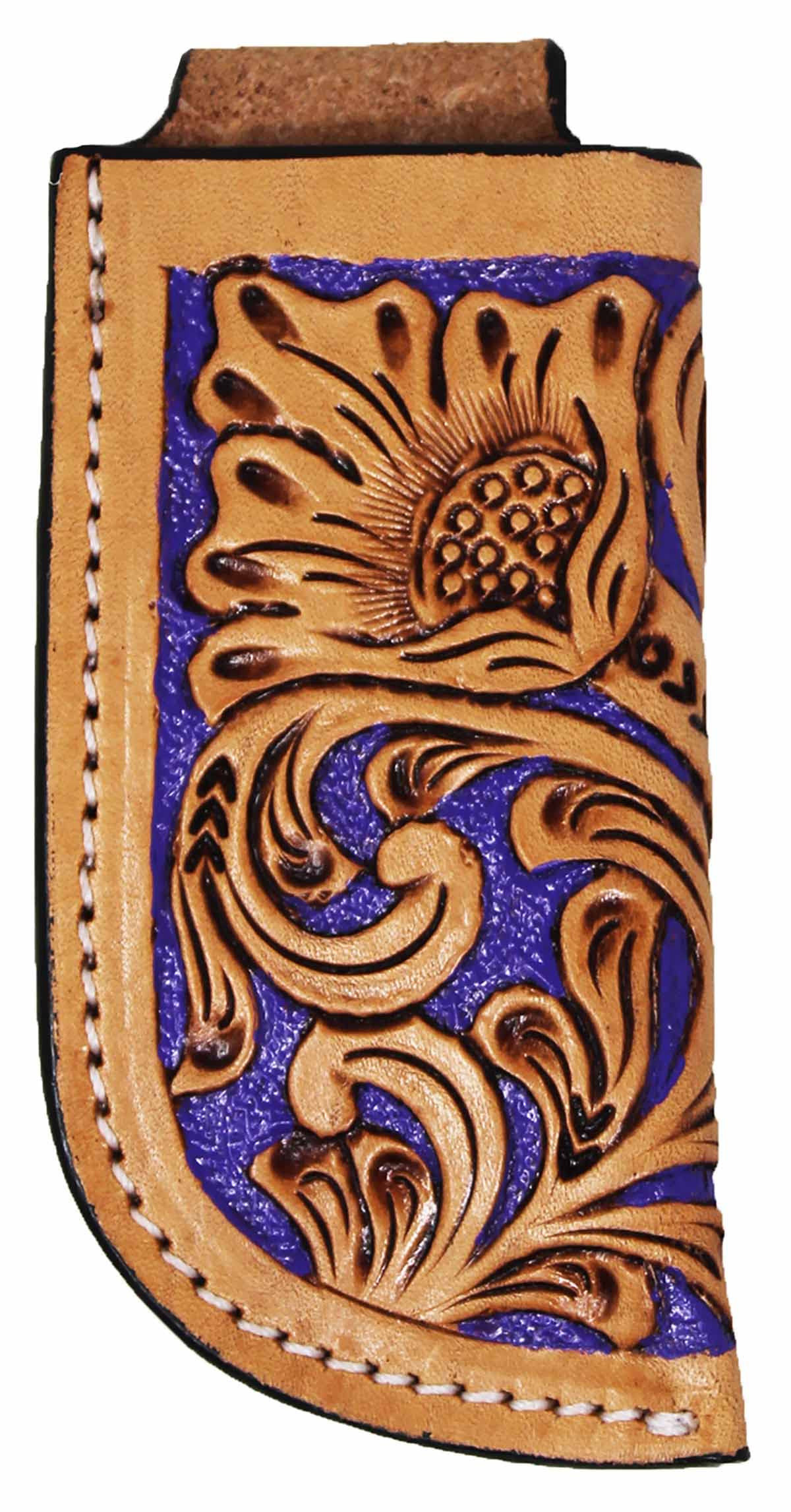 CHALLENGER Horse Western Floral Tooled Leather 4" Knife Sheath Holster with Belt Loop 29FK06PR