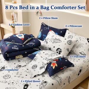 Tasselily Rocket Comforter Set Full Size, 8 Piece Bed in a Bag Space Bedding Sets for Boys Girls Kids