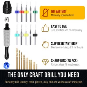 Micro Drill Bits Set with Pin Vise | Small Hand Drill Bit Set - Pin Vise Hand Drill Manual, PCB Mini Drill Bits for Resin Beads Polymer Clay | DYI Jewelry Making Drill, Craft Drill Bits Set