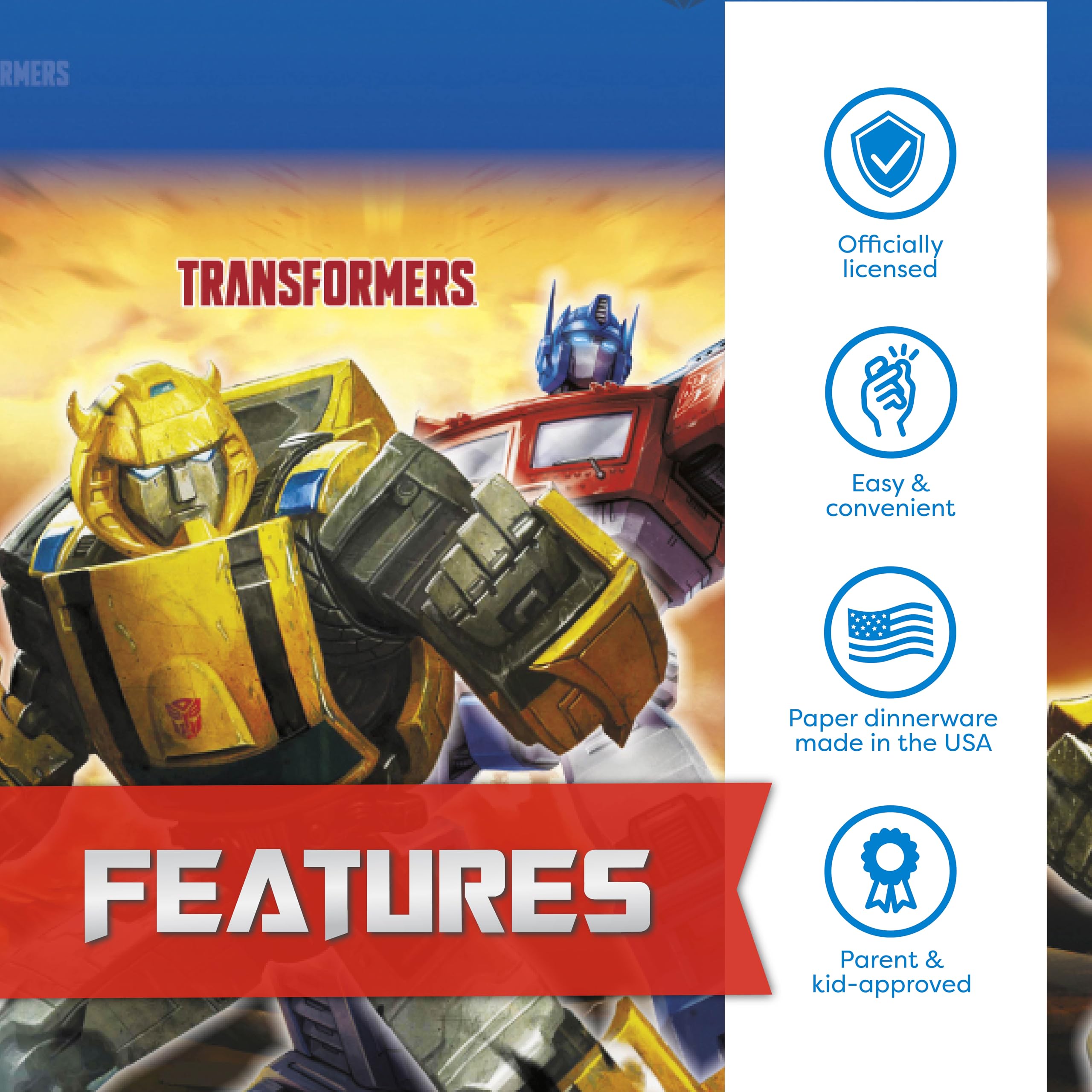 Transformers Birthday Party Supplies | Serves 16 Guests | Transformers Party Supplies | Transformer Dinner & Cake Plates, Napkins, Tablecover, Button | Officially Licensed