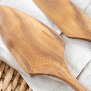 Teak Wood Cake Server and Knife Set - Cake Knife and Server Set - Cake Serving Set - Wooden Cake Server - Heavyweight & Light Toned with No Logo for Photoshoots, Wedding, Birthday, Gifts