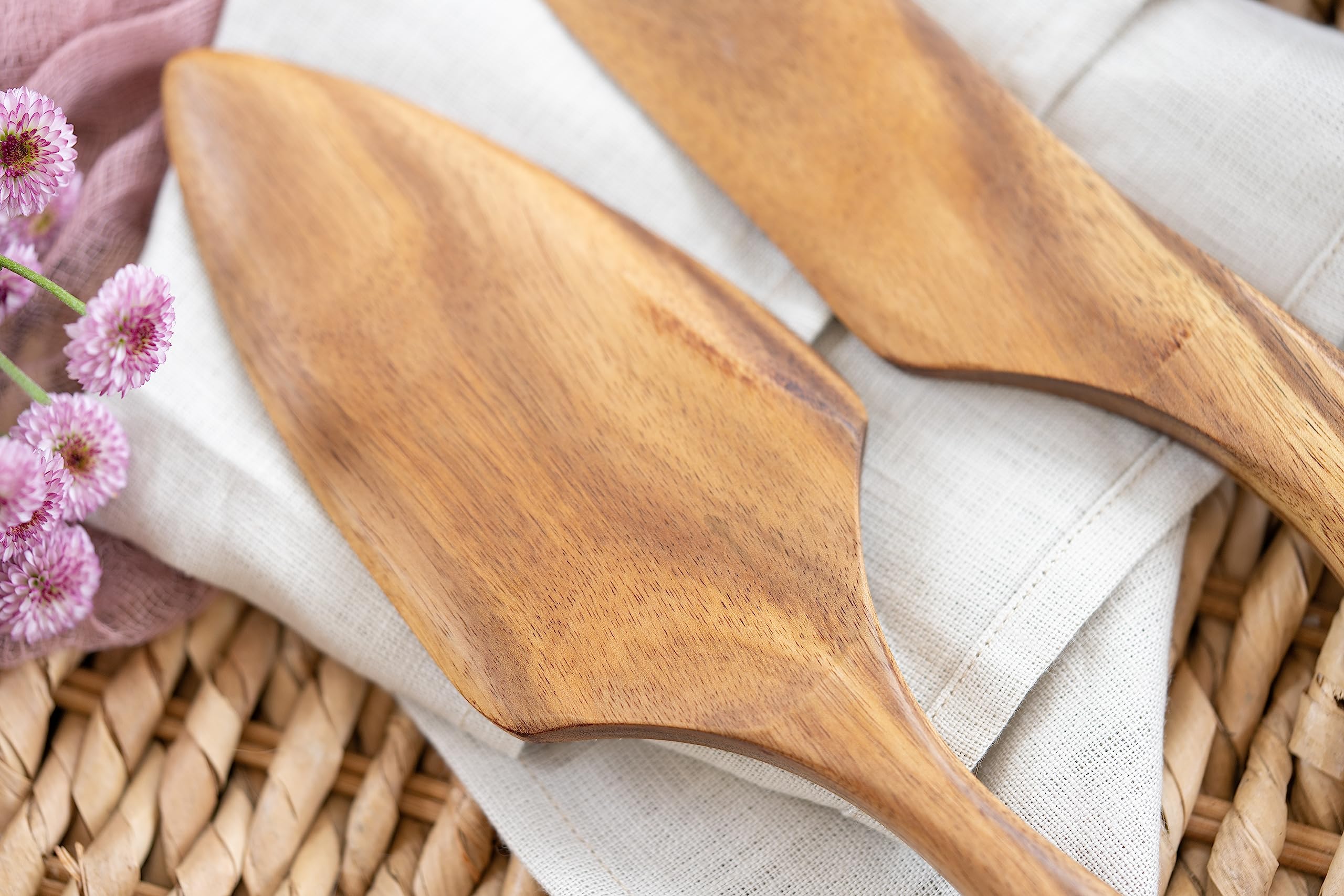 Teak Wood Cake Server and Knife Set - Cake Knife and Server Set - Cake Serving Set - Wooden Cake Server - Heavyweight & Light Toned with No Logo for Photoshoots, Wedding, Birthday, Gifts