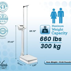 AdirMed Digital Physician Scale with Mechanical Height Rod - Eye-Level Measuring Station for Body Weight, Height & BMI - Ideal for Gyms, Medical Facilities & Rehabilitation Centers