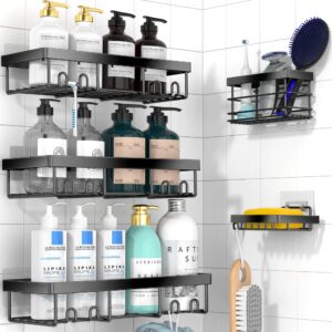 moforoco adhesive shower caddy organizer shelves rack - 5 pack corner bathroom storage organization, home & kitchen decor inside rv accessories, hanging first apartment household camper essentials