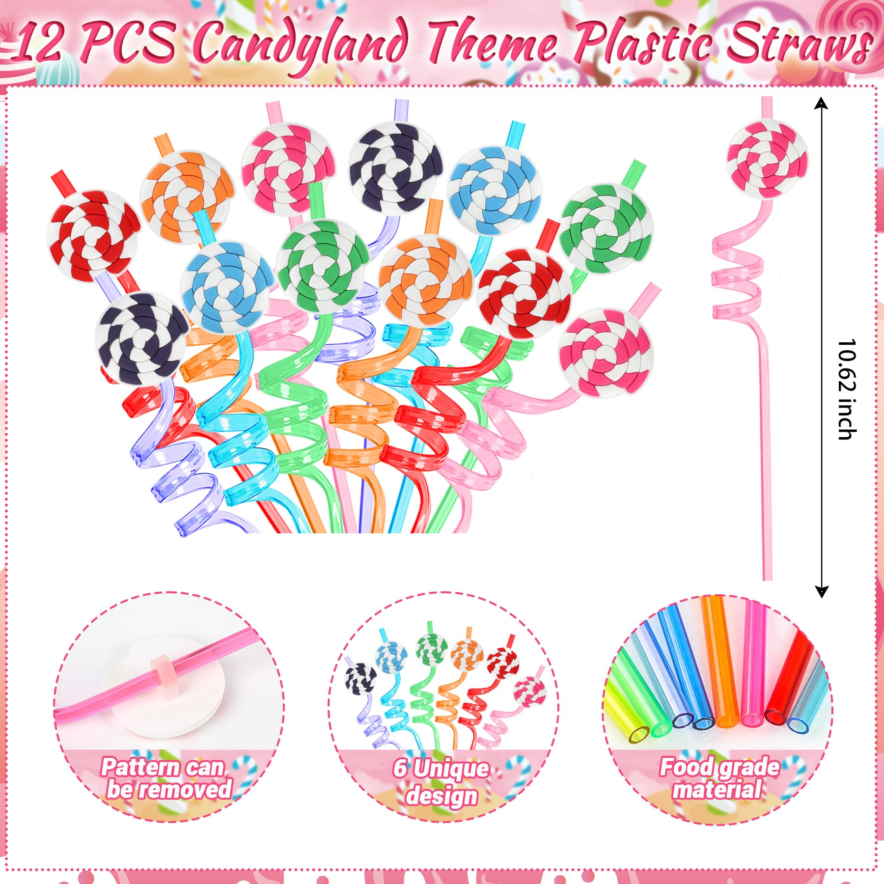 Erweicet Candyland Party Favors Sweet Lollipops Slap Bracelets DIY Stickers Temporary Tattoos Keychains Plastic Straws Gift Bags for Kids Girls Sweet Candy Theme Birthday Party Baby Shower