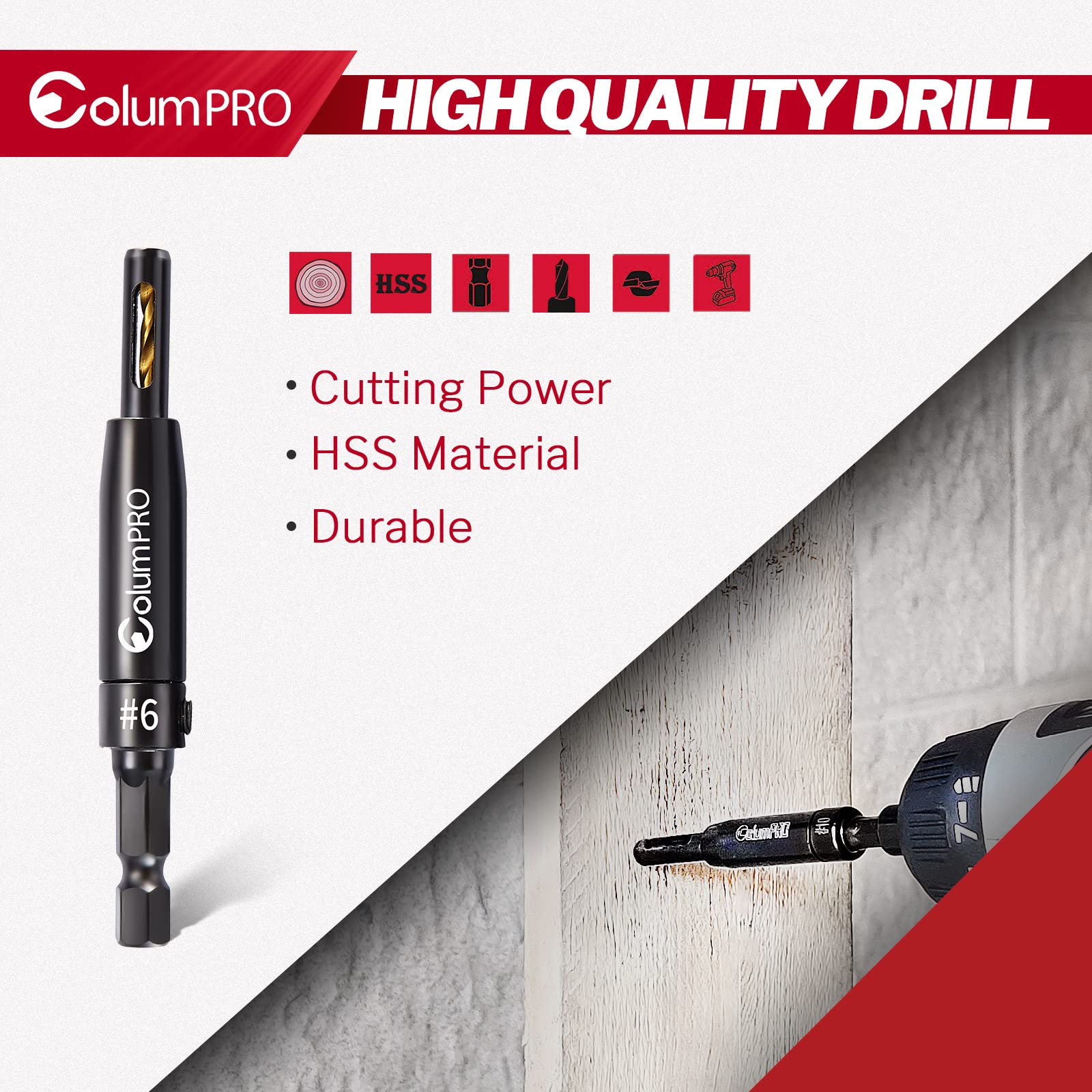 ColumPRO 3 PCS HSS Self Centering Hinge Drill Vix Bits Set, Titanium PlatingCountersink Left Handed Drill Bits Set,Door Window Cabinet Woodworking Pilot Hole Drill Bit 3/32"(#6),7/64"(#8),1/8" (#10)