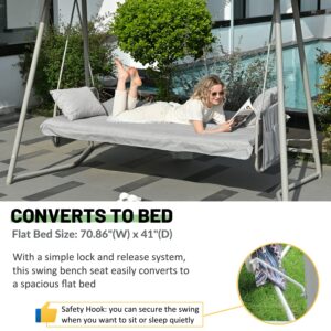 JOYBASE 3 Person Outdoor Porch Swing with Canopy, Patio Porch Swing with Stand, Swing Daybed Bed Bench with Cushion and Pillow, Swing for Deck, Outside, Garden, Backyard, Balcony